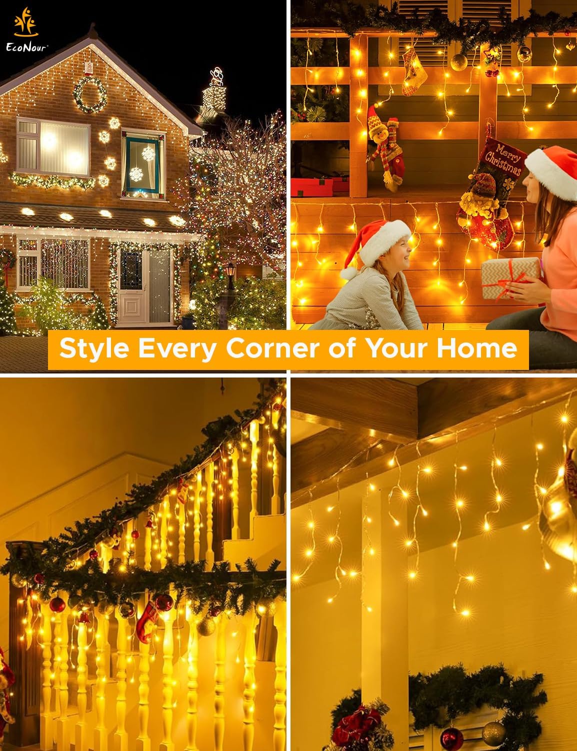 Icicle Christmas Lights Outdoor – EcoNour 360 LED Warm White
