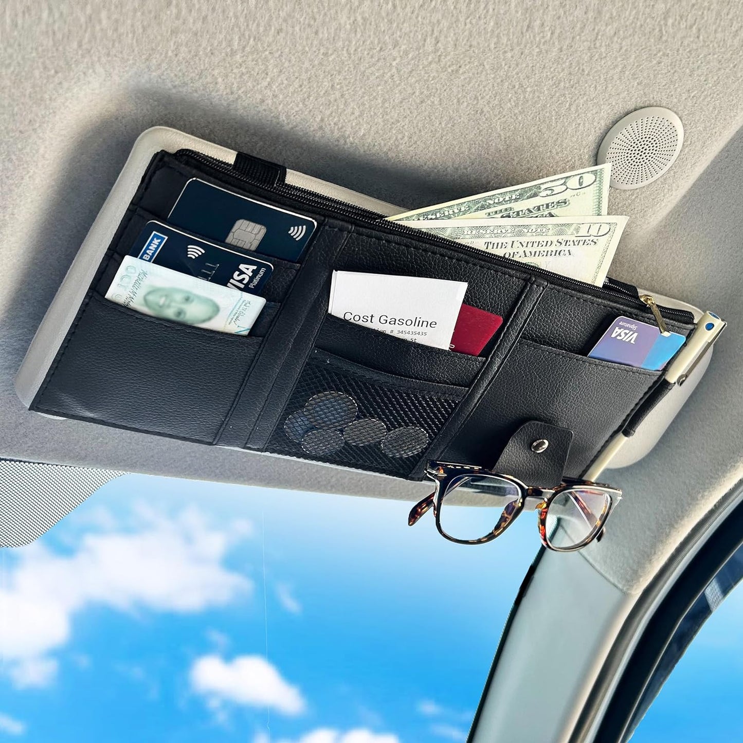 Car Sun Visor Organizer Small | EcoNour Black Multi-Pocket