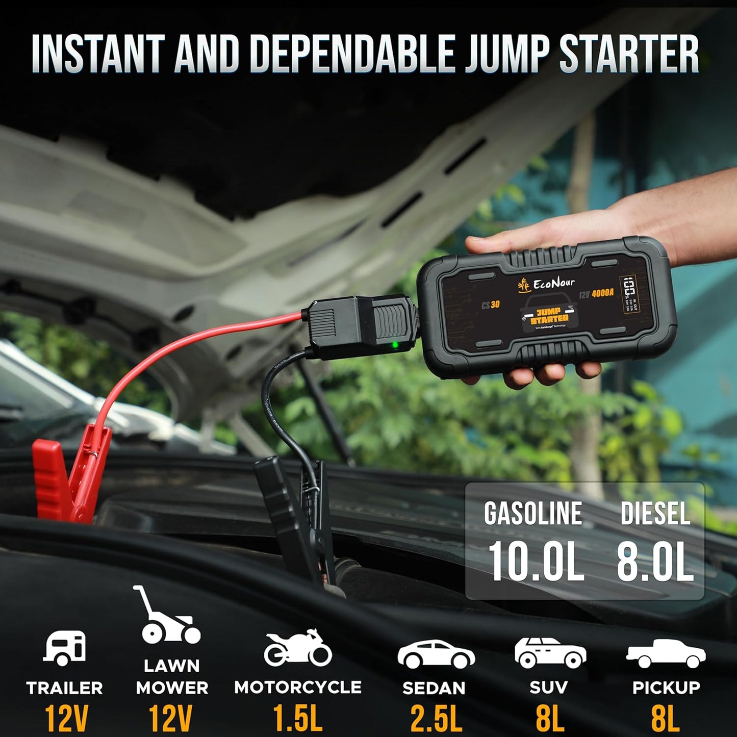 4000A Car Jump Starter | 25000mAh Power Bank 12V | EcoNour