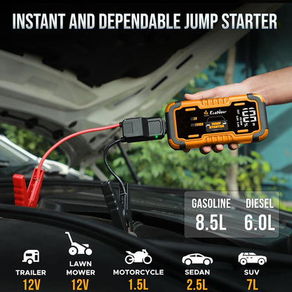 2500A Portable Car Jump Starter | EcoNour 12V Battery Booster Pack