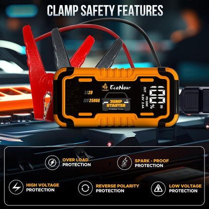 2500A Portable Car Jump Starter | EcoNour 12V Battery Booster Pack