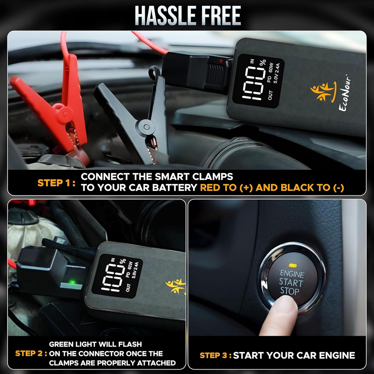 6000A Car Battery Jump Starter | EcoNour 12V Battery Booster 40000mAh