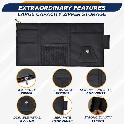 Car Sun Visor Organizer Small | EcoNour Black Multi-Pocket