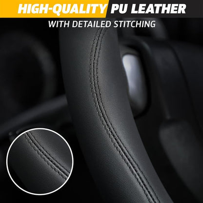 Car Steering Wheel Cover Black PU (14.5"-15") Fits Black | EcoNour