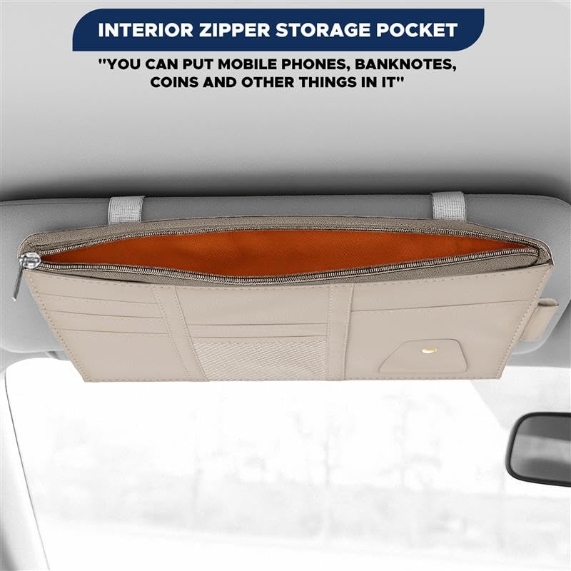 Car Sun Visor Organizer (Beige) Small | EcoNour Storage Pouch