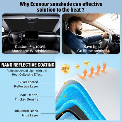 Car Windshield Sunshade for Compact Sedans (2022–2025) | EcoNour Sun Visor