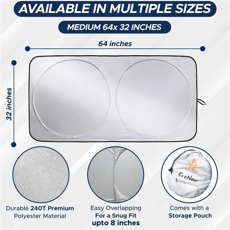 Car Windshield Sun Shade Medium (64x32) | EcoNour Patented Design