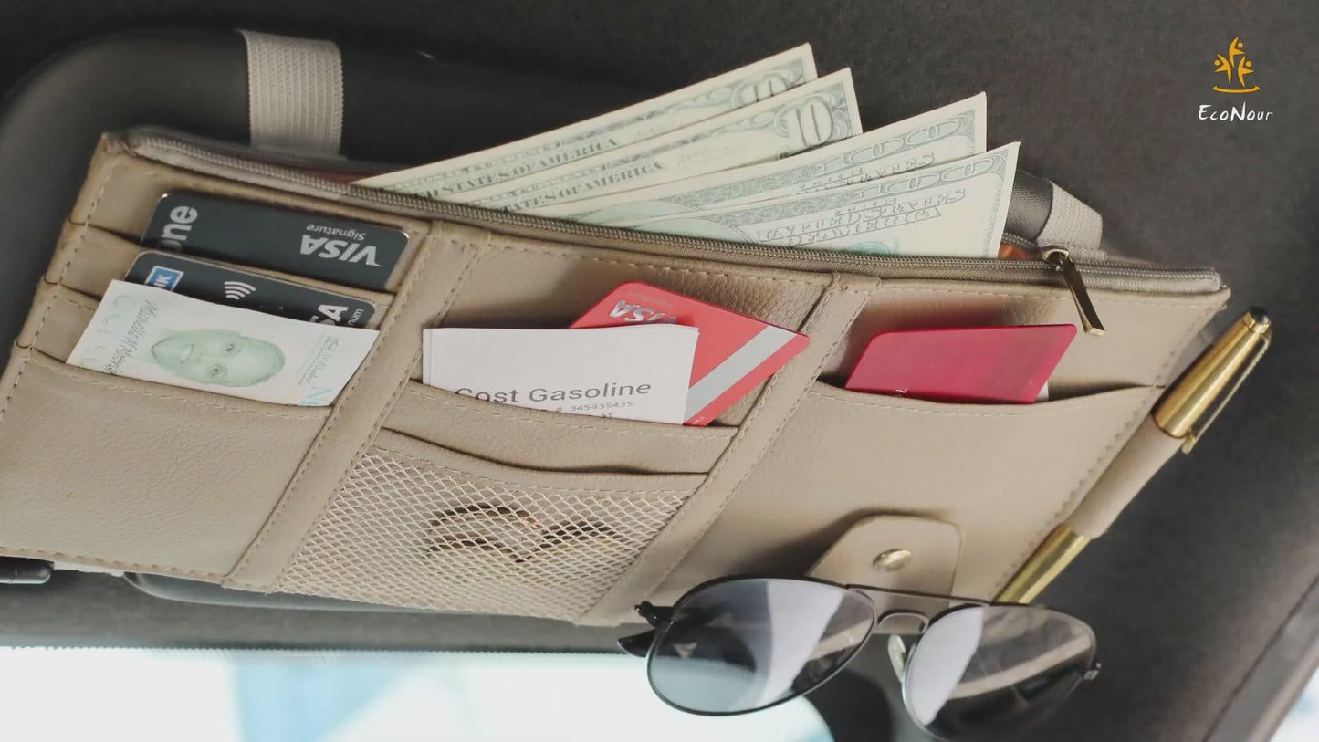 Car Sun Visor Organizer (Beige) Small | EcoNour Storage Pouch