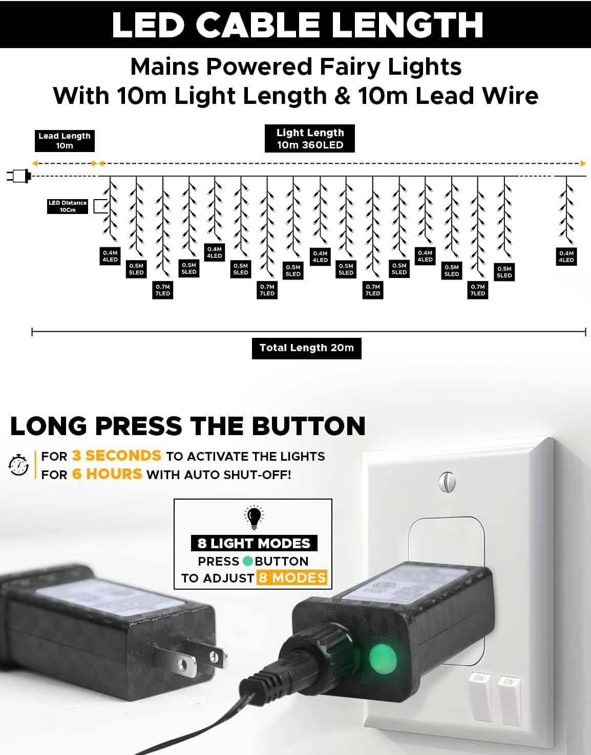 Icicle Christmas Lights Outdoor – EcoNour 360 LED Warm White