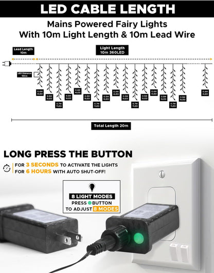 Icicle Christmas Lights Outdoor – EcoNour 360 LED Warm White