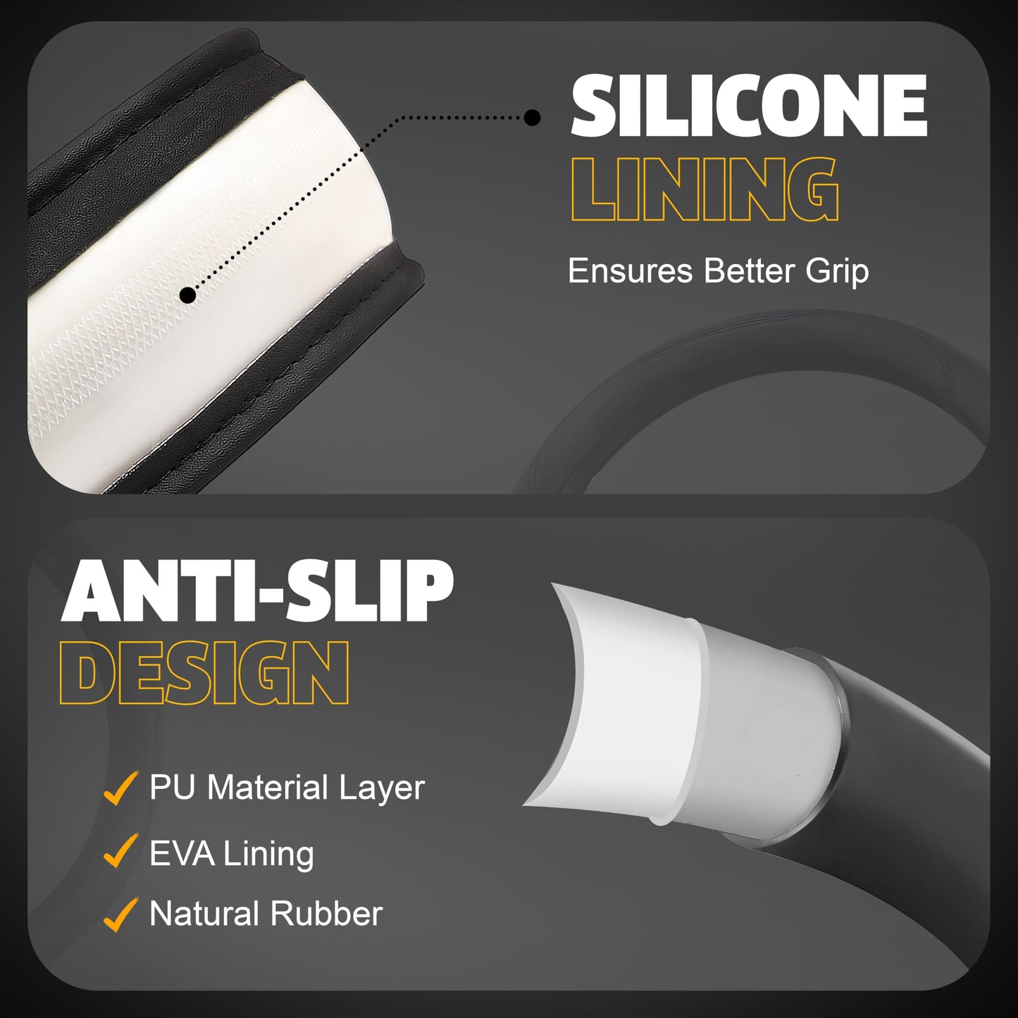 Car Steering Wheel Cover Black PU (14.5"-15") Fits Black | EcoNour