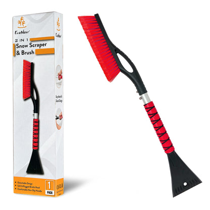 Aluminum Car Snow Scraper and Brush 27" (Red, 1 Pack) | EcoNour