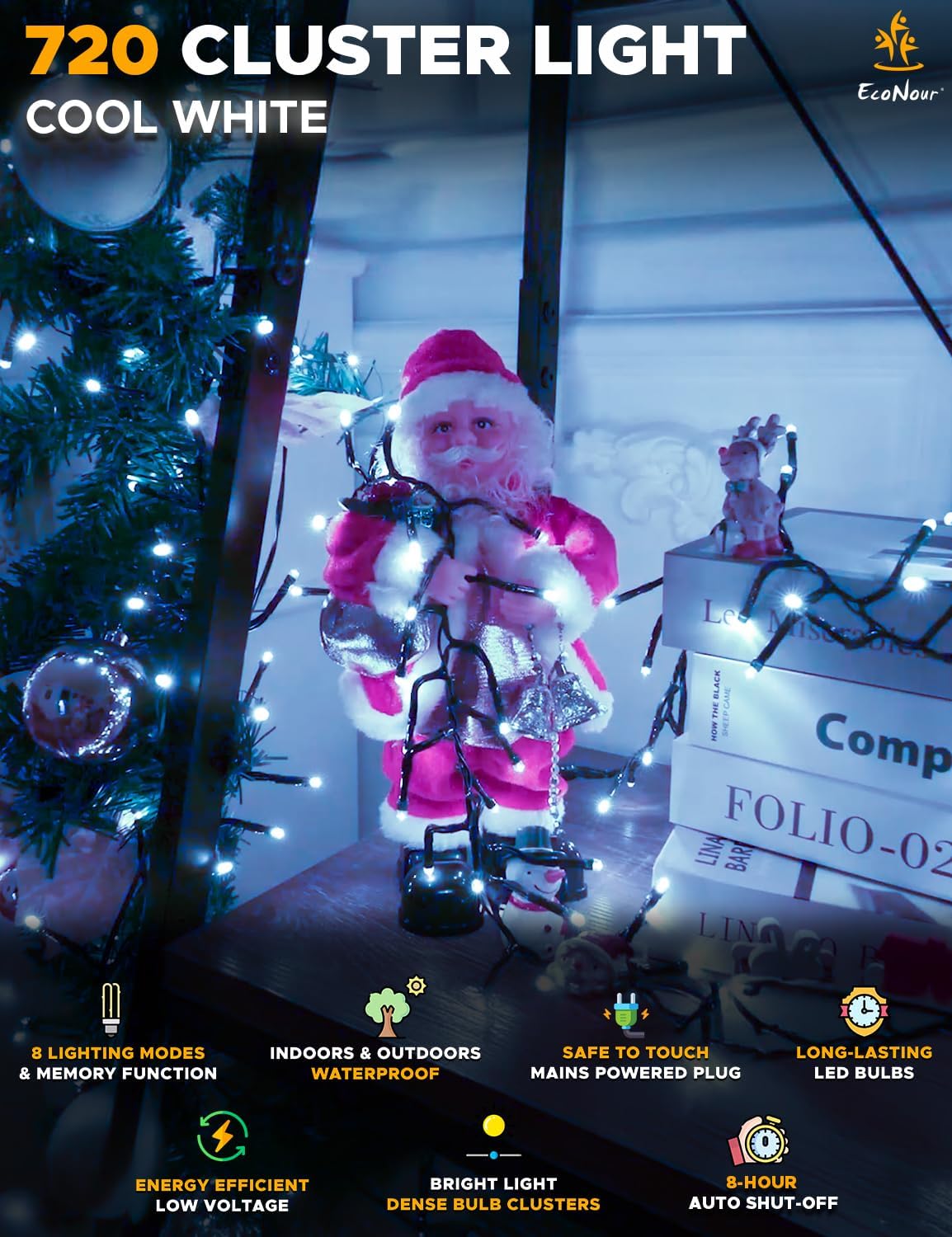 LED Christmas Lights – EcoNour 720 LED Cool White Cluster