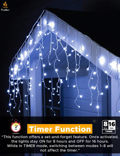 Christmas Icicle Lights Outdoor – EcoNour 240 LED Cool White Lights