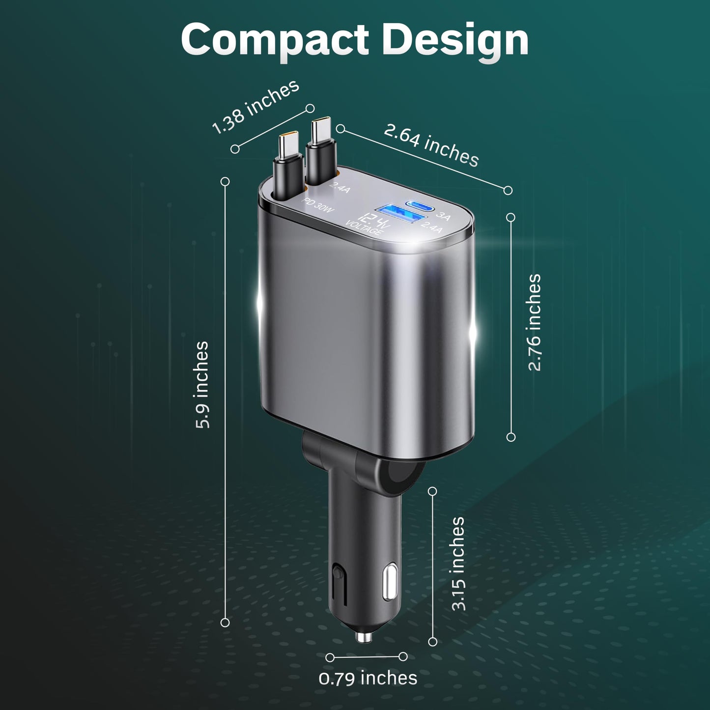 4-in-1 Car Charger | PD30W Fast Charge 82 cm | EcoNour Dual C type