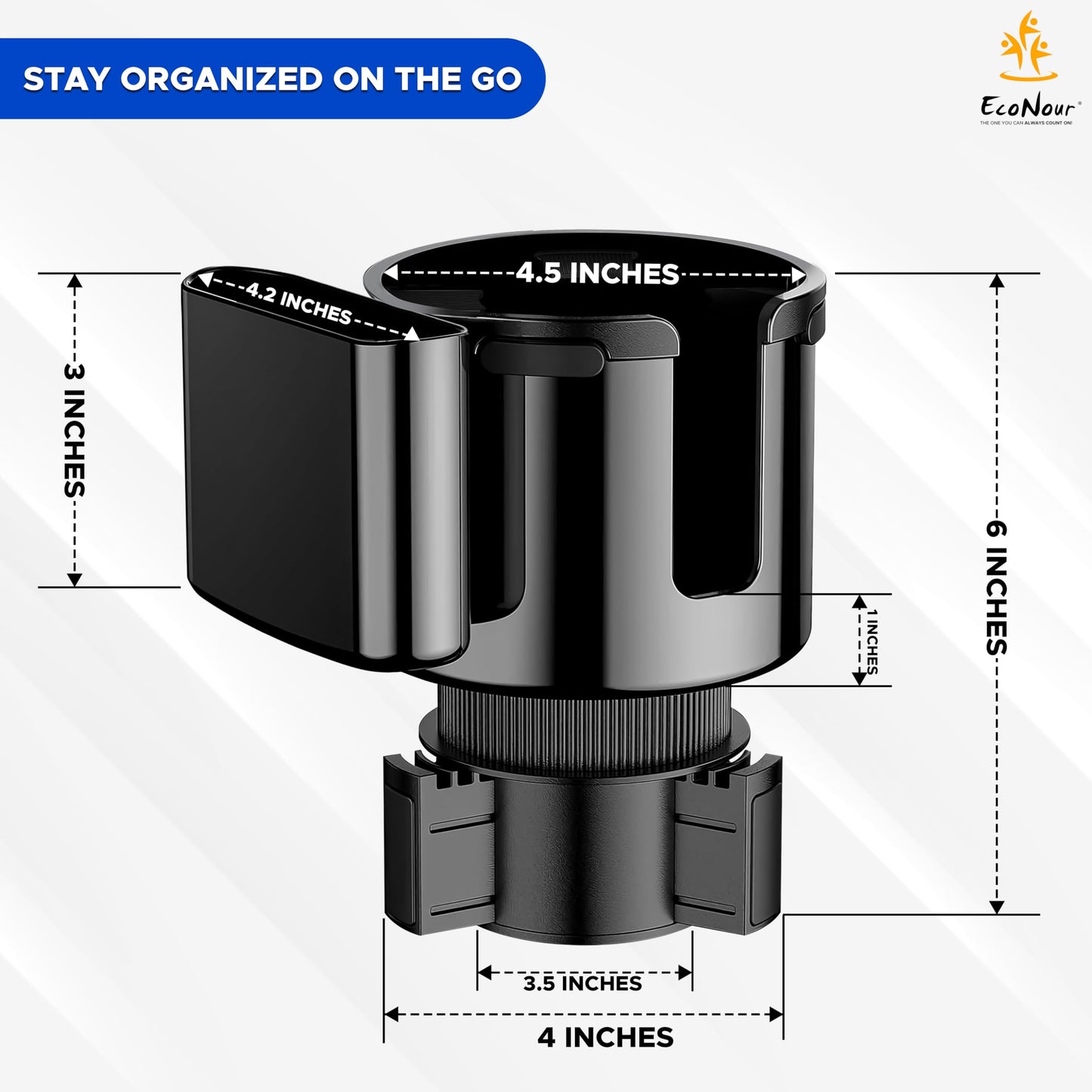 Car Cup Holder Expander (Black) | EcoNour Adjustable Cupholder