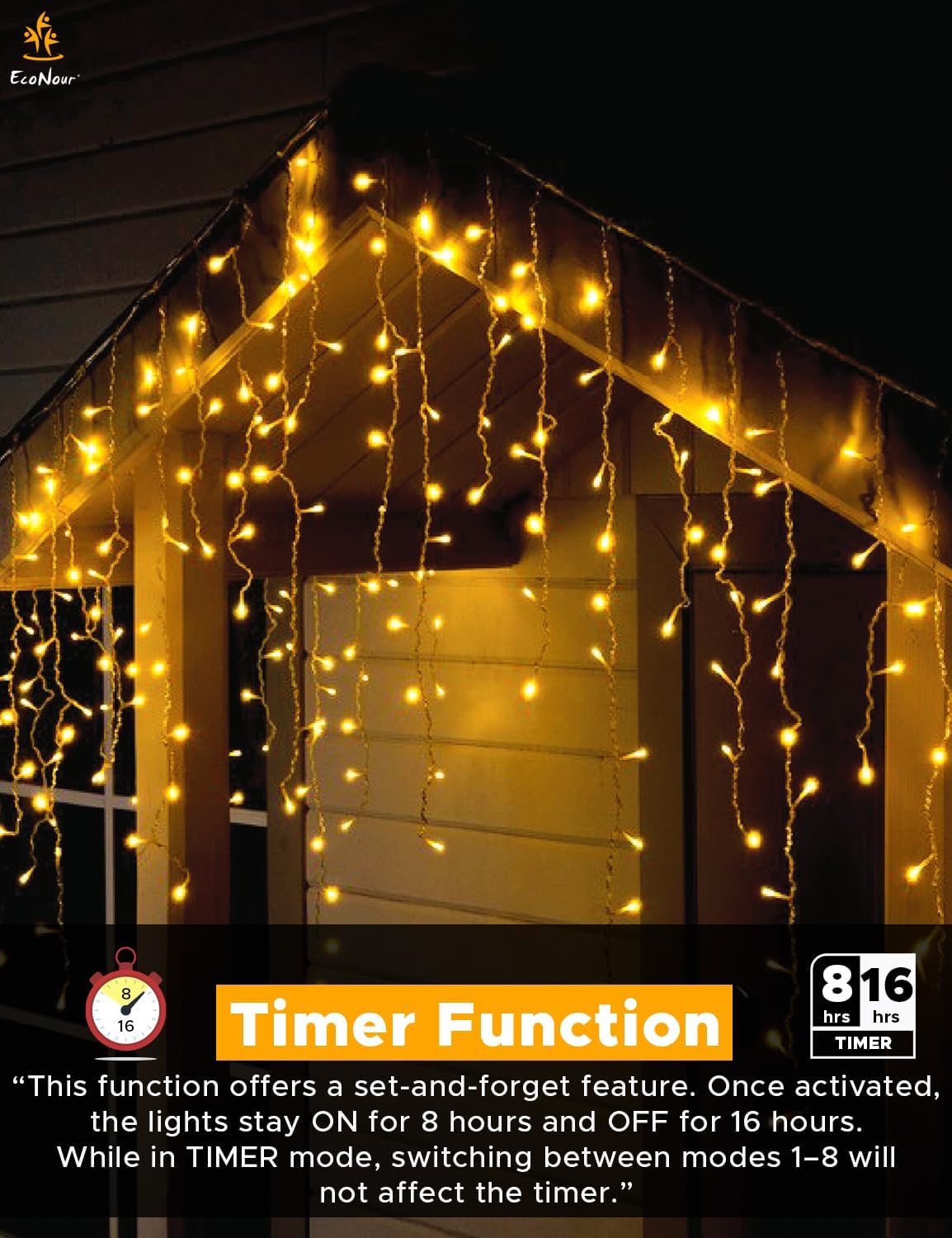 Icicle Christmas Lights Outdoor – EcoNour 360 LED Warm White