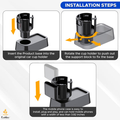 Car Cup Holder Expander (Black) | EcoNour Adjustable Cupholder