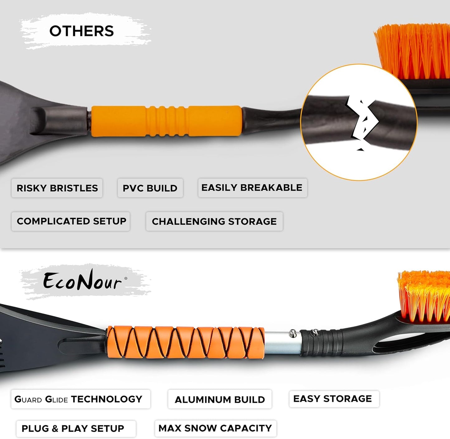Aluminum Snow Brush & Ice Scraper for Car 27" Orange | EcoNour