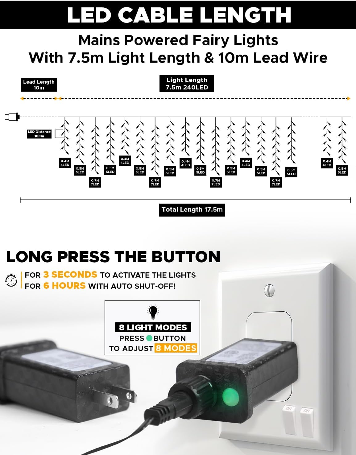 Christmas Icicle Lights Outdoor – EcoNour 240 LED Cool White Lights