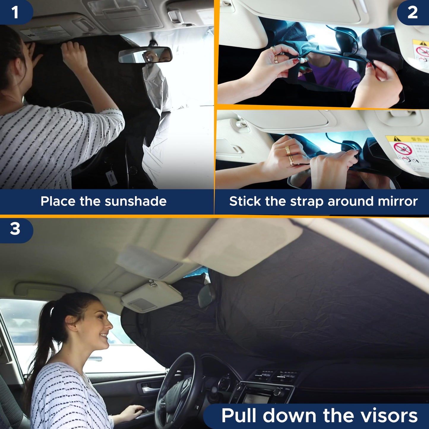 Car Windshield Sun Shade with Mirror Cut (64"x32") Medium | EcoNour