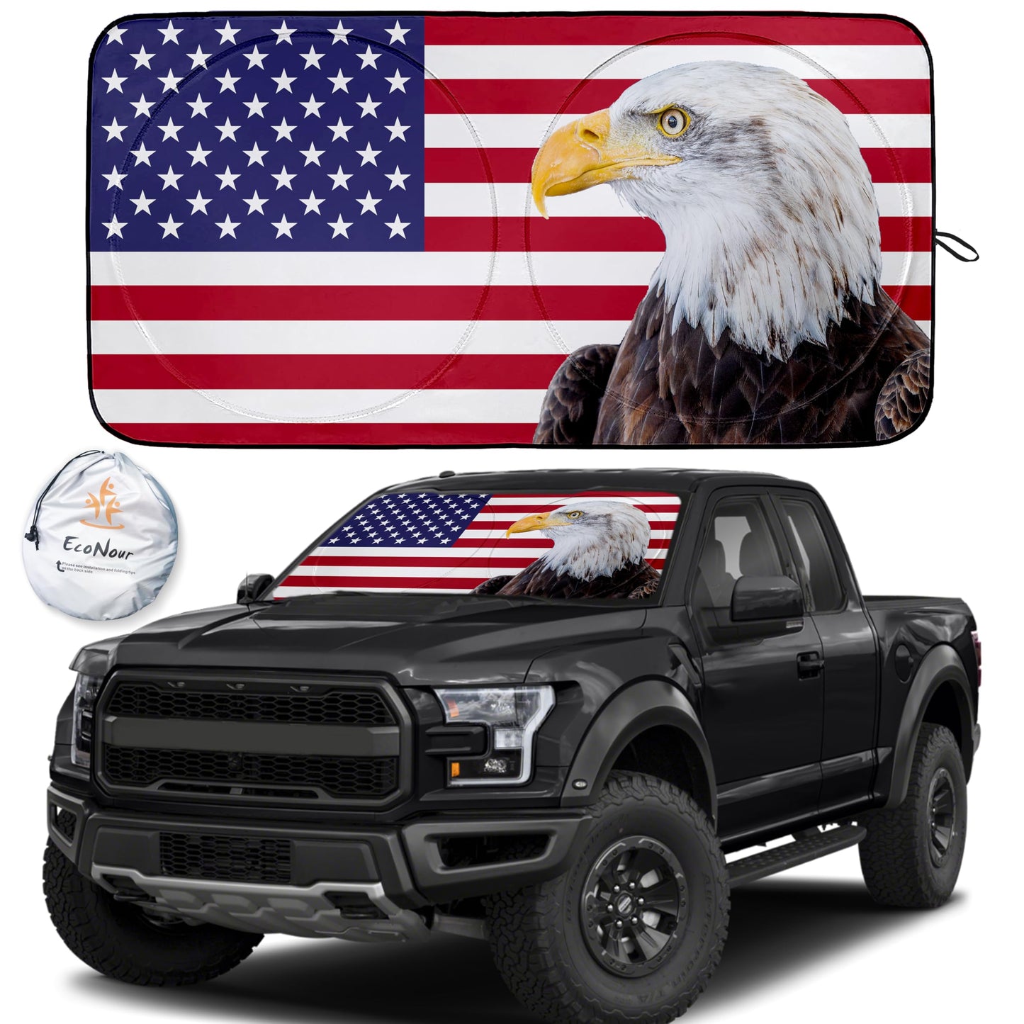 Patriotic Windshield Sun Shade 64"x32" | EcoNour Sun Visor