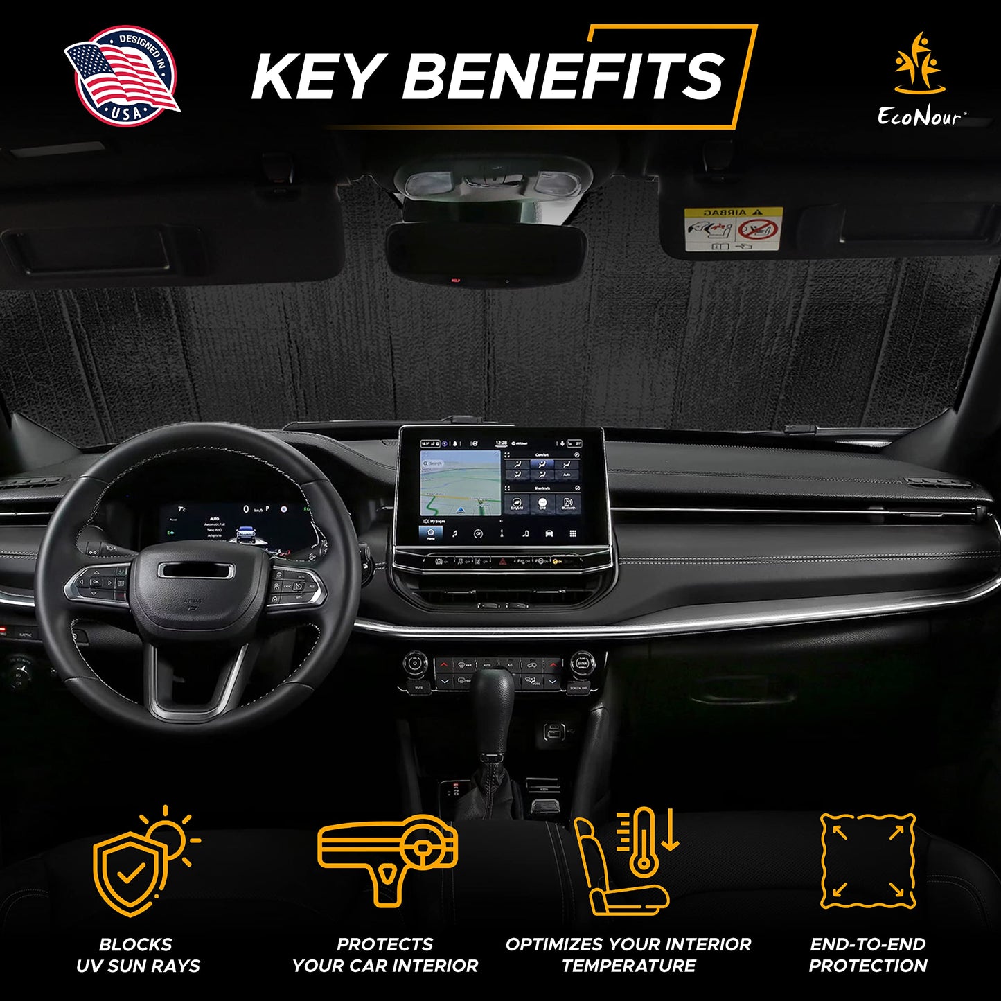 Accordion Car Windshield Sun Shade for Trucks | EcoNour XL (66"x 27")