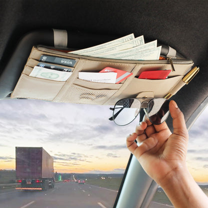 Car Sun Visor Organizer (Beige) Small | EcoNour Storage Pouch