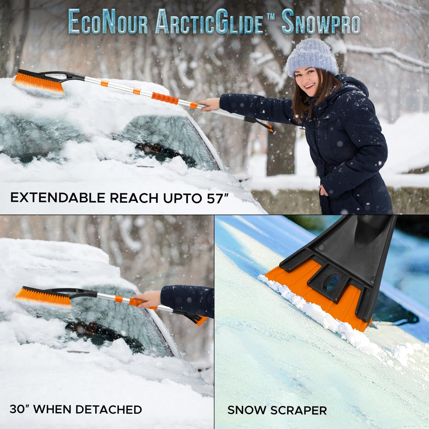 Detachable Snow Brush with Ice Scraper 57" (4-in-1 Design) | EcoNour