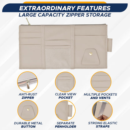 Car Sun Visor Organizer (Beige) Small | EcoNour Storage Pouch