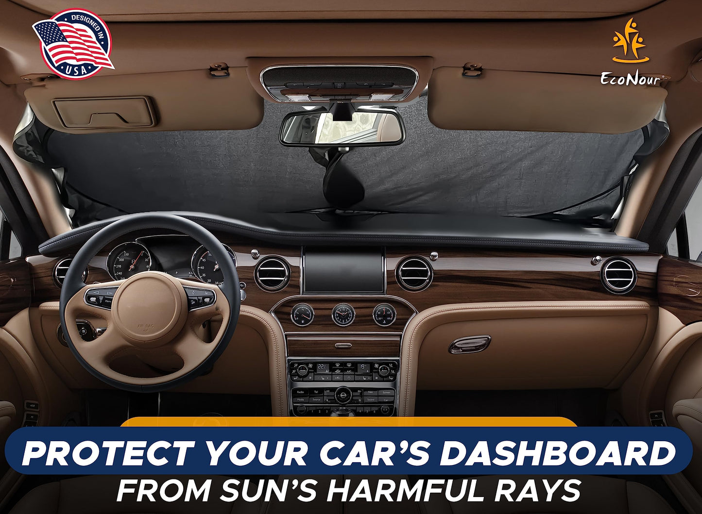 Car Windshield Sun Shade Small (59"x29") | EcoNour Foldable Sunshade