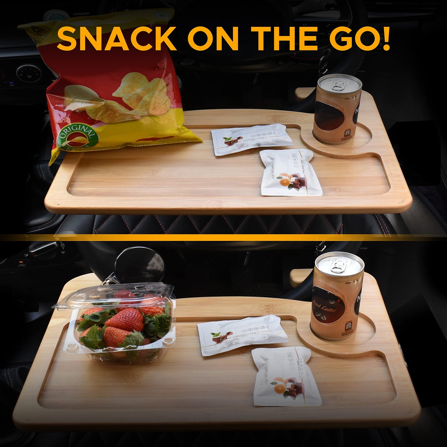 2 in 1 Car Steering Wheel Desk (Wooden) | EcoNour Lap & Bamboo Tray