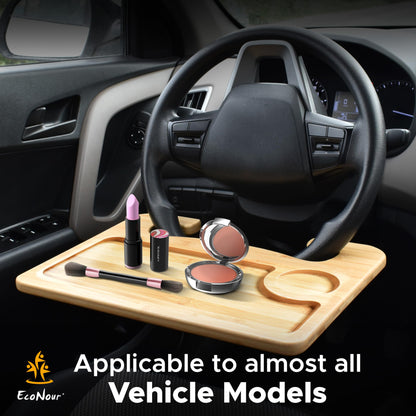 2 in 1 Car Steering Wheel Desk (Wooden) | EcoNour Lap & Bamboo Tray