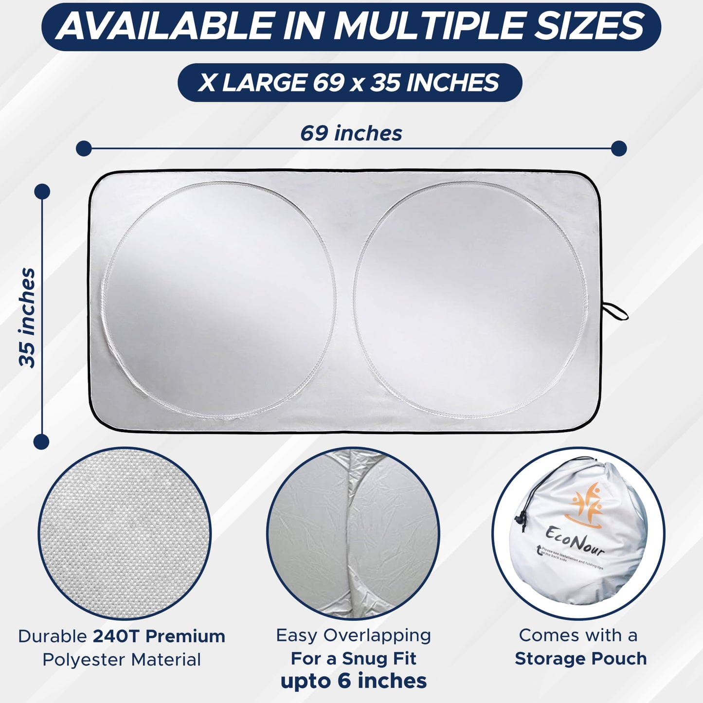 Truck Windshield Sun Shade X-Large (69"x35") With Pouch | EcoNour