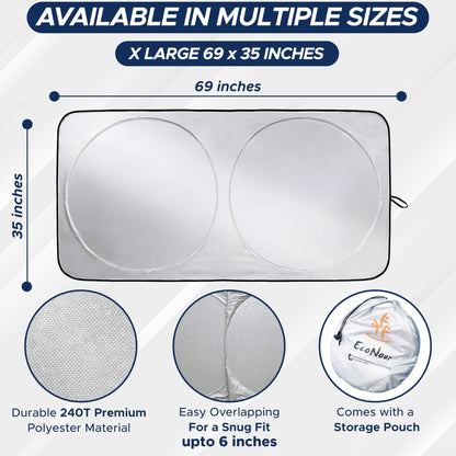 Truck Windshield Sun Shade X-Large (69"x35") With Pouch | EcoNour