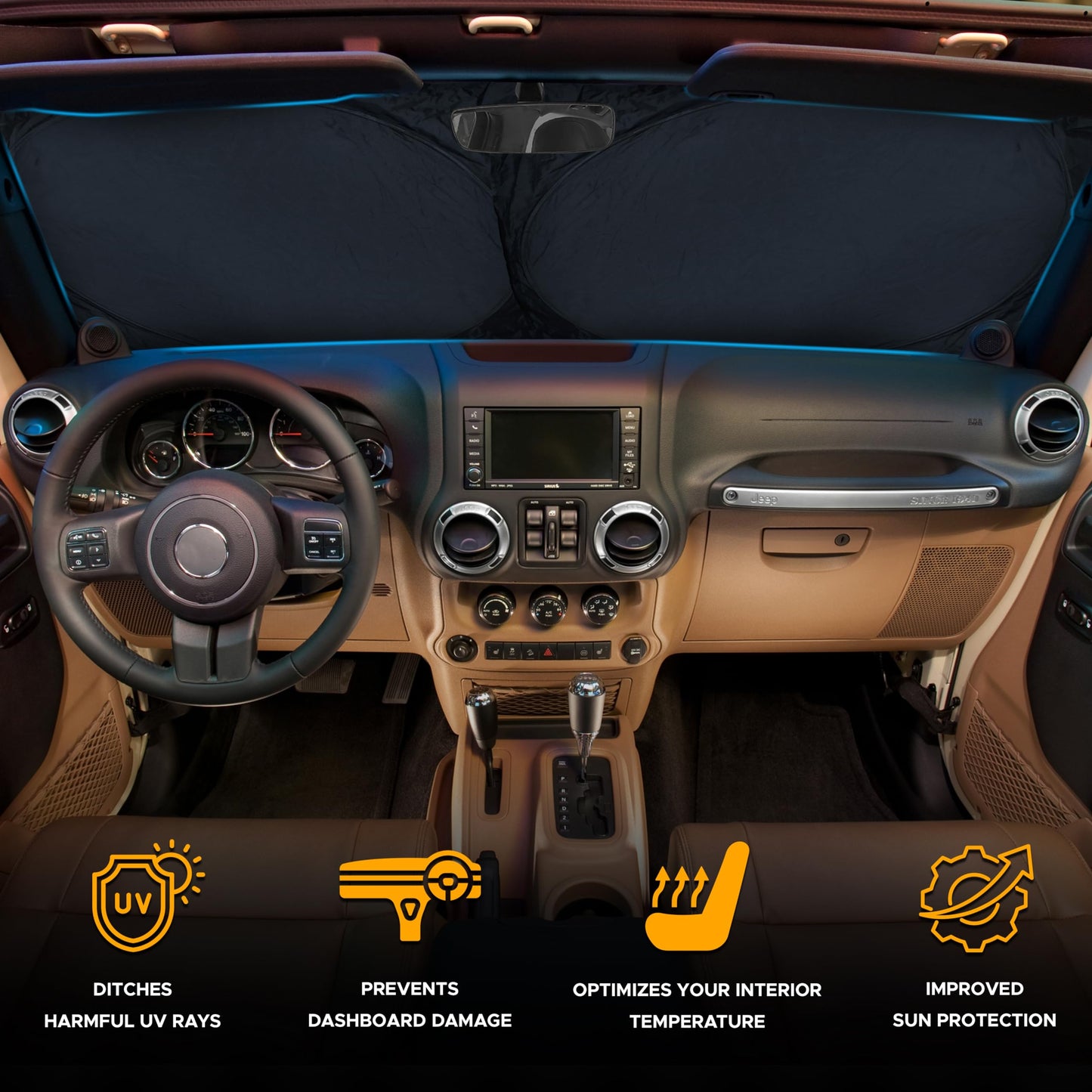 Jeep Windshield Sunshade X-Small (60"x21") | EcoNour UV Protection