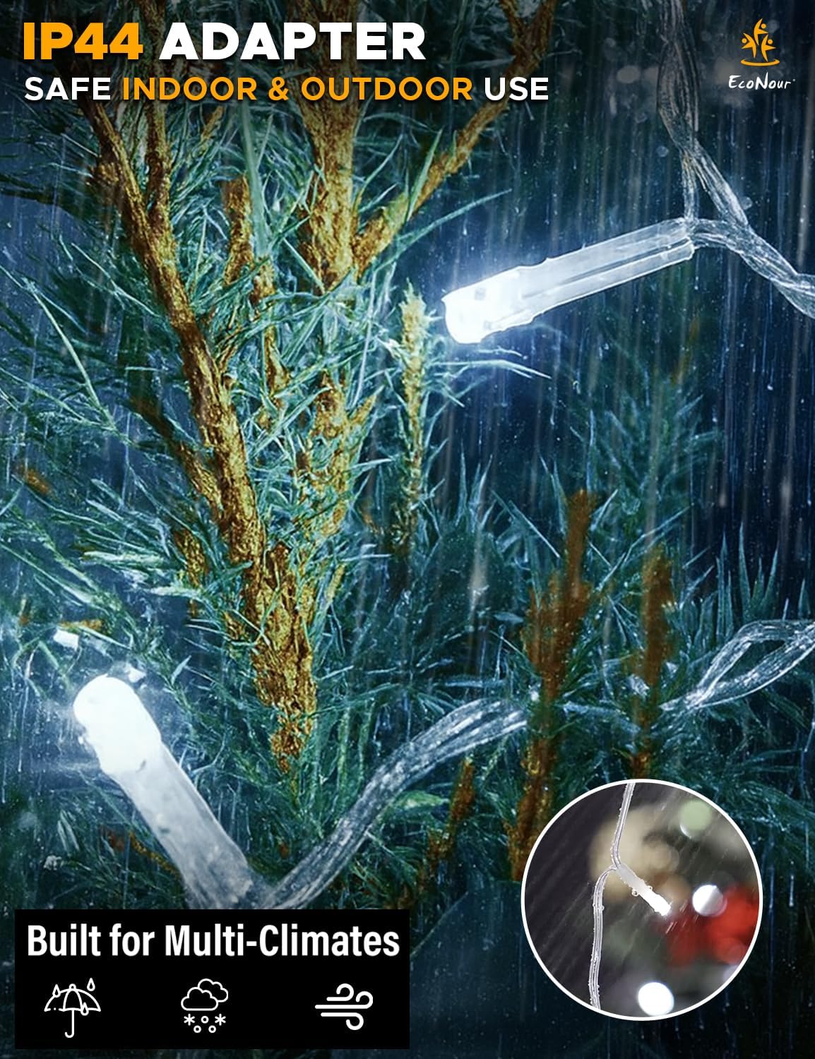 Christmas Icicle Lights Outdoor – EcoNour 240 LED Cool White Lights