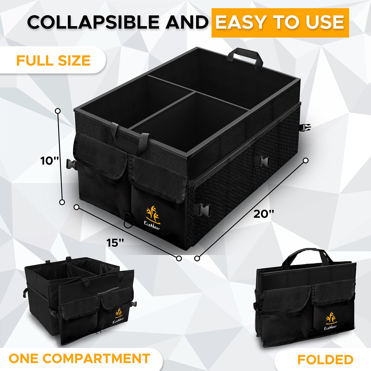 Trunk Organizer for Car (Black) | Cargo Storage Box | EcoNour