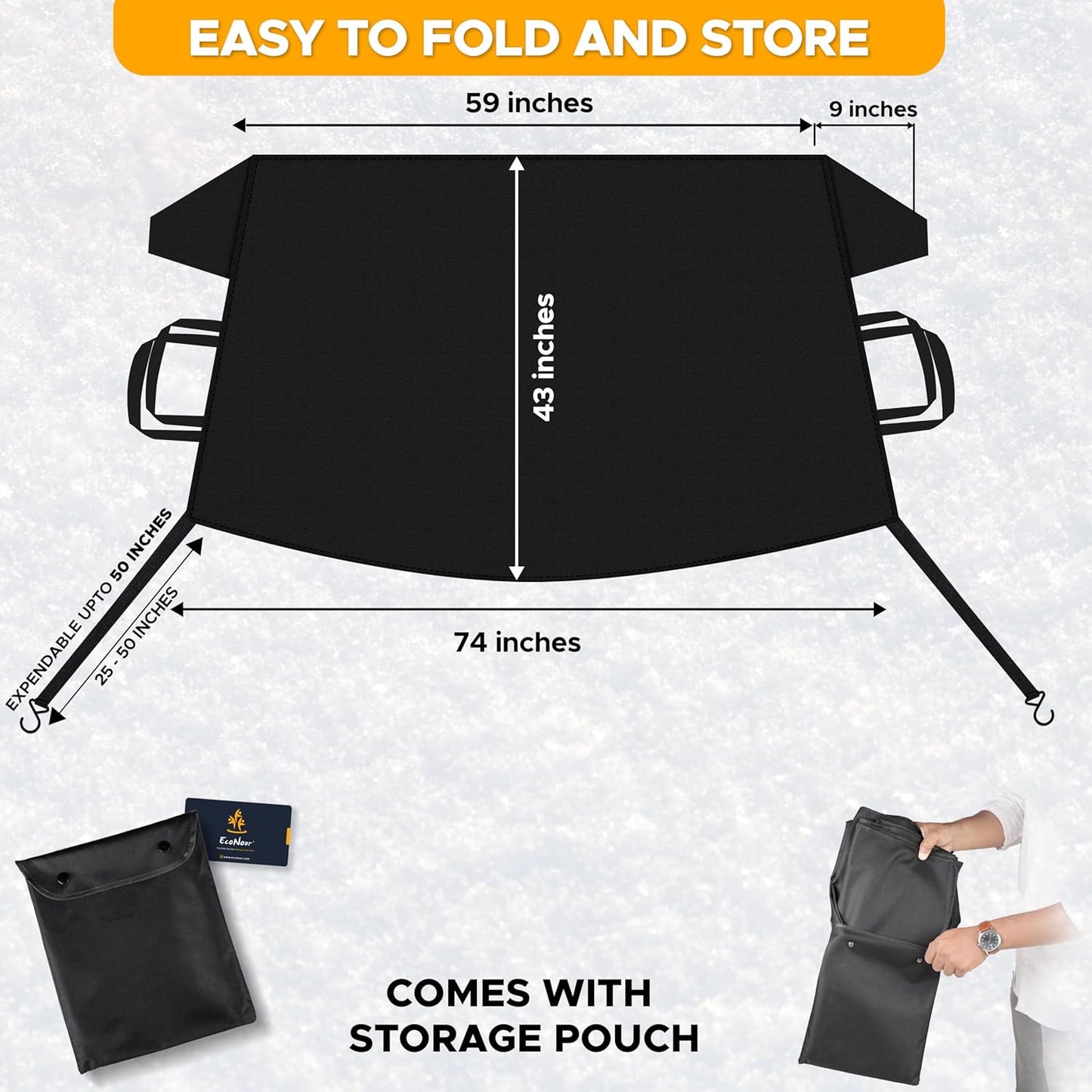 Windshield Snow Cover XL 74"x43" | EcoNour 600D Waterproof