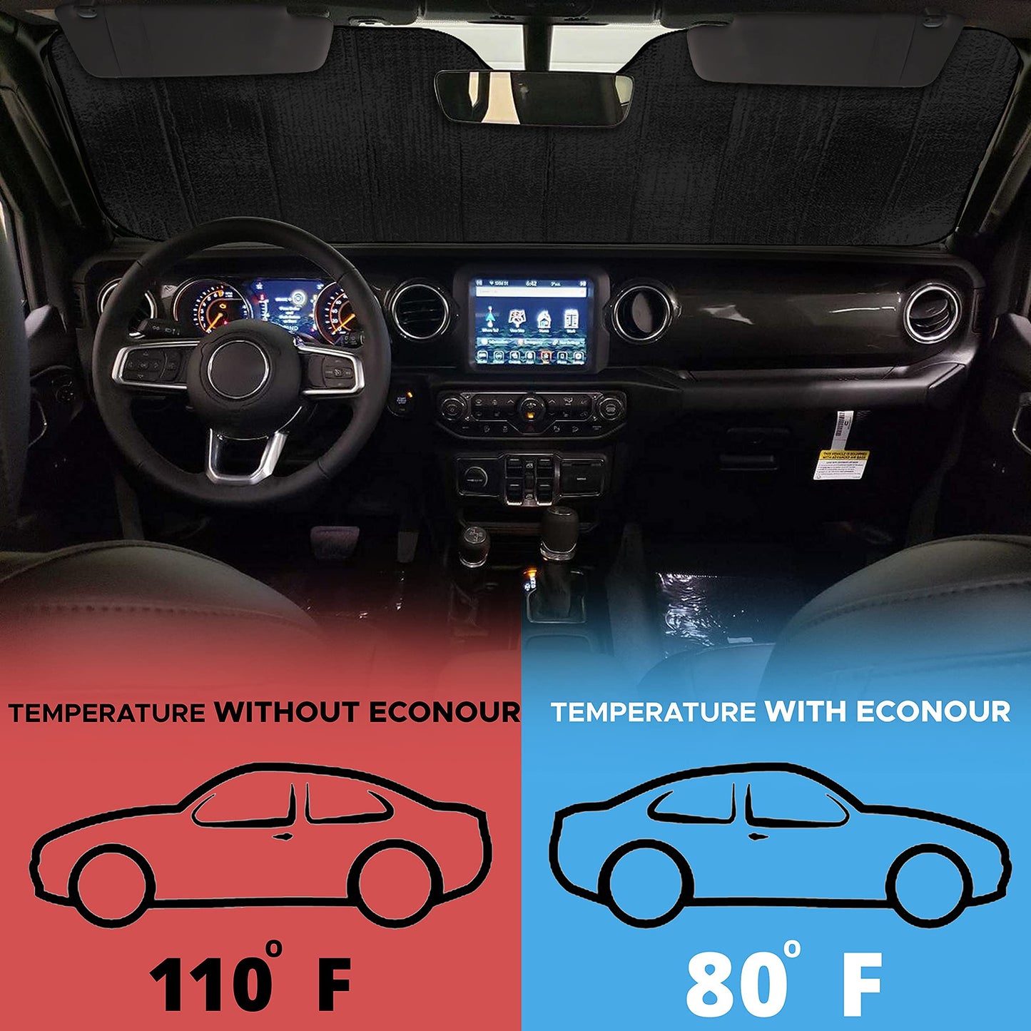 Accordion Windshield Sunshade for Jeep Wrangler | EcoNour XS (53"x17")