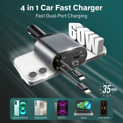 4-in-1 Car Charger | PD30W Fast Charge 82 cm | EcoNour Dual C type
