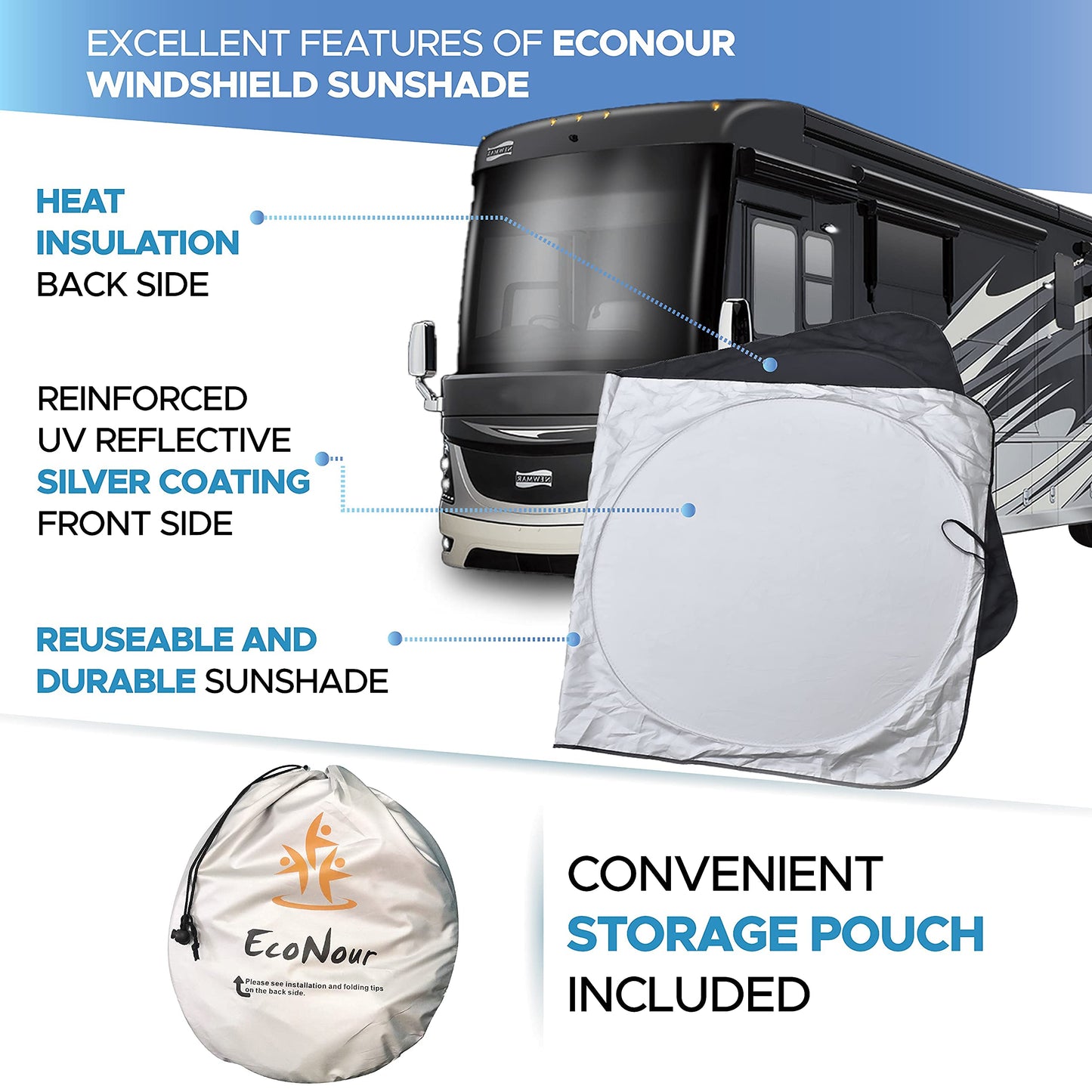 RV Windshield Sunshade (102"x51") XXXXX-Large | EcoNour Sunshade