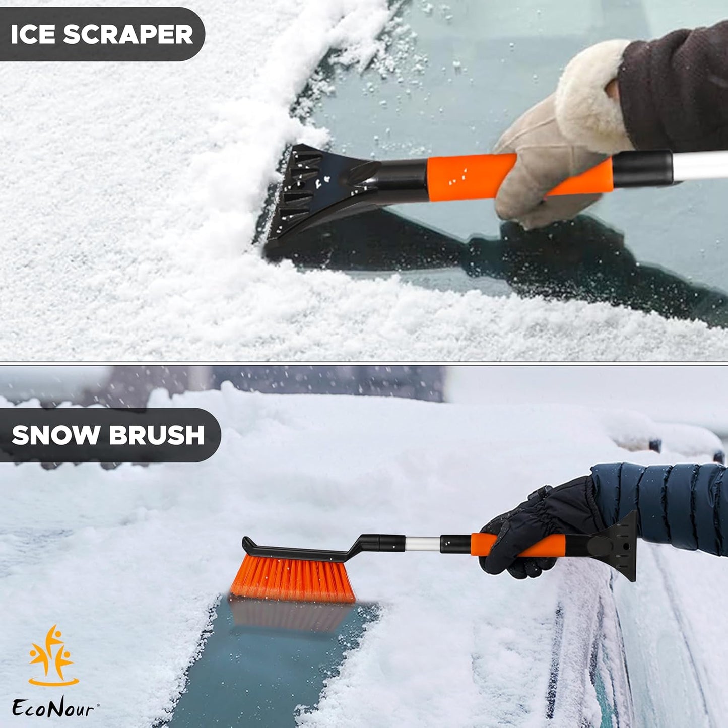 Extendable Snow Brush & Ice Scraper | EcoNour 26" Car Snow Remover
