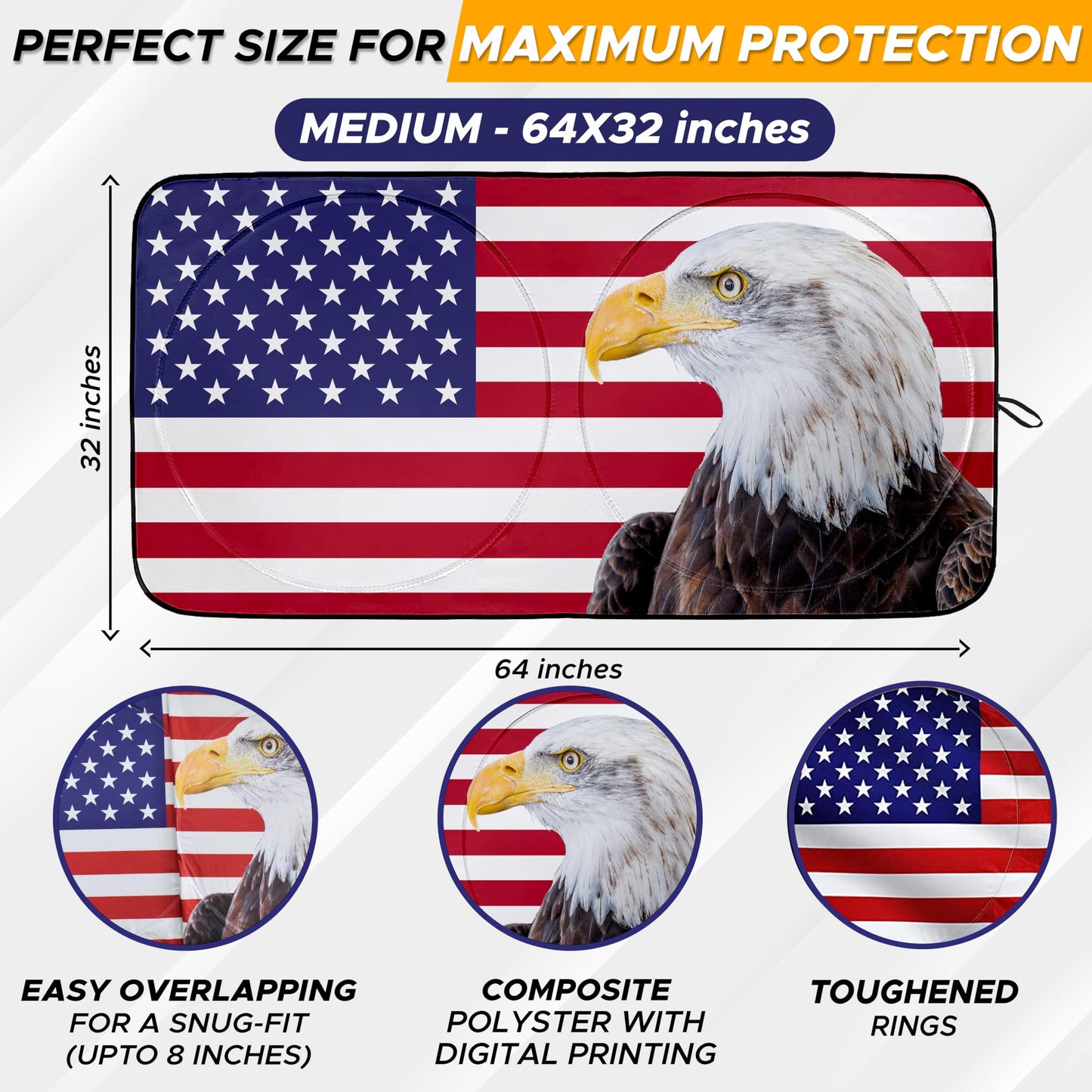 Patriotic Windshield Sun Shade 64"x32" | EcoNour Sun Visor