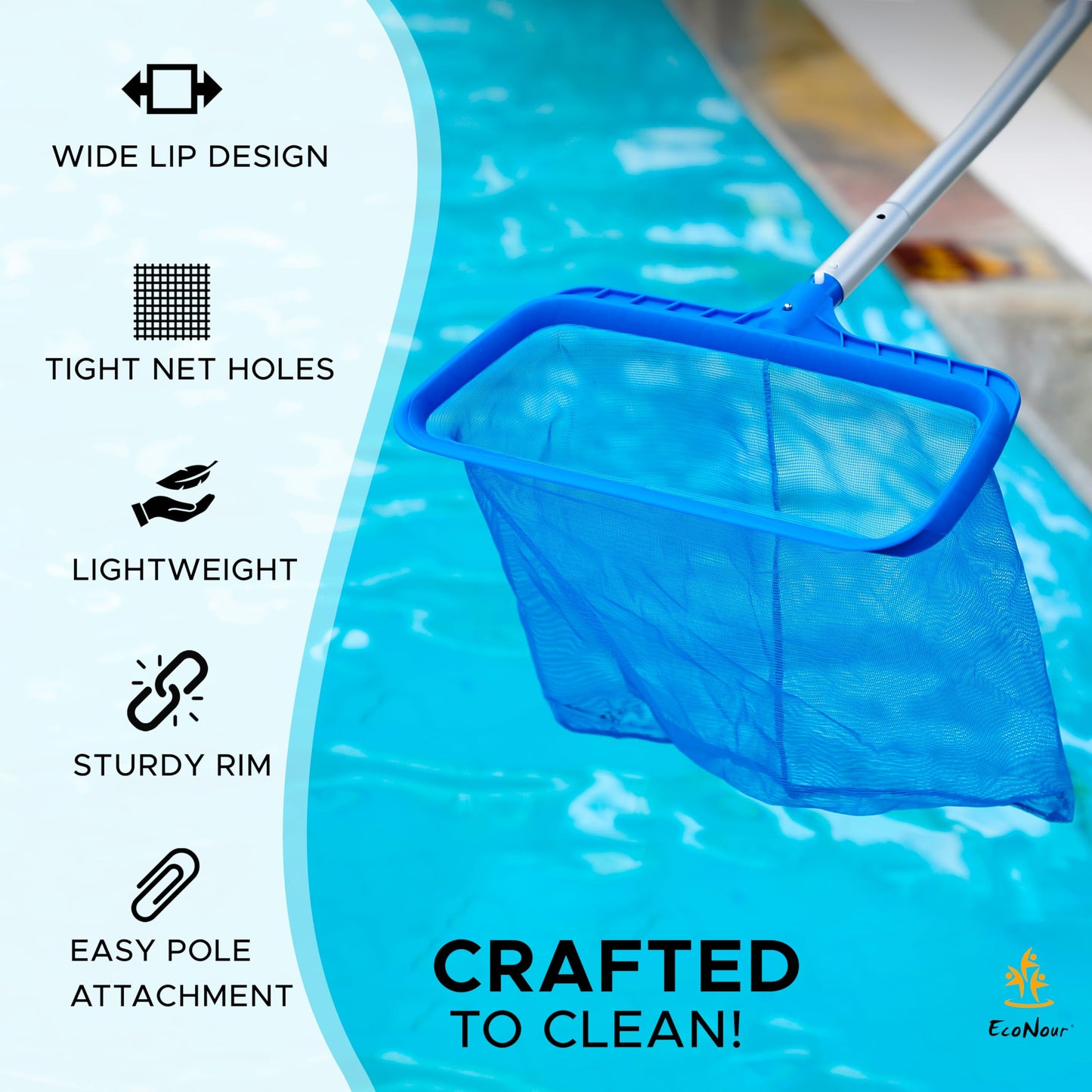 Pool Skimmer Net with Deep Rake & Fine Mesh Frame | EcoNour Pool Nets