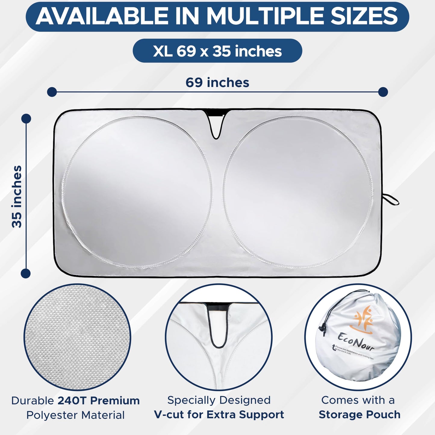 Truck Windshield Sun Shade & Sun Block X-Large (69"x35") | EcoNour