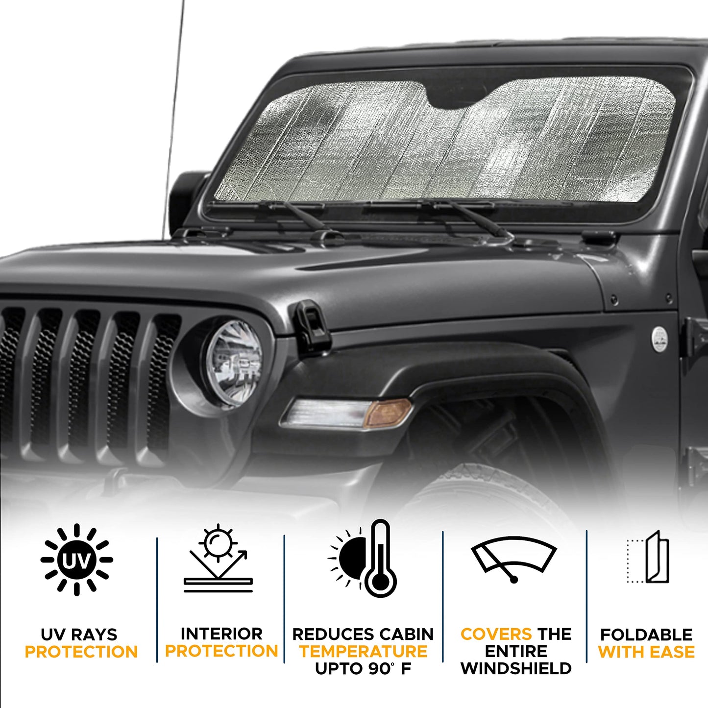 Accordion Windshield Sunshade for Jeep Wrangler | EcoNour XS (53"x17")