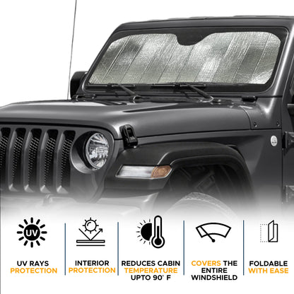 Accordion Windshield Sunshade for Jeep Wrangler | EcoNour XS (53"x17")