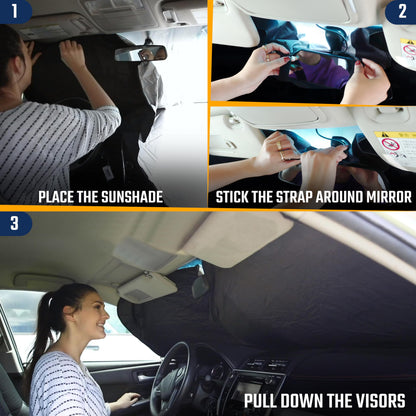 Car Windshield Sunshade with Mirror Cut Small (59"x29") | EcoNour 240T