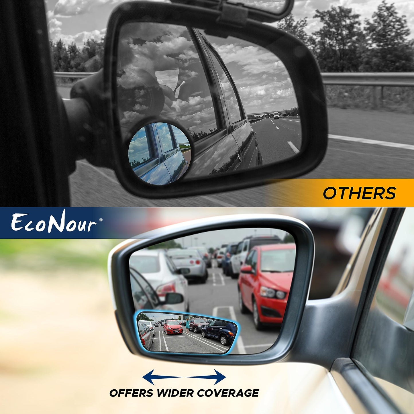 Blind Spot Car Mirror (2 Pack) | EcoNour Wide Angle & Rain Guard
